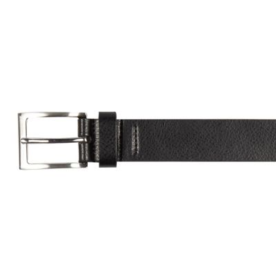 Black leather silver tone buckle belt